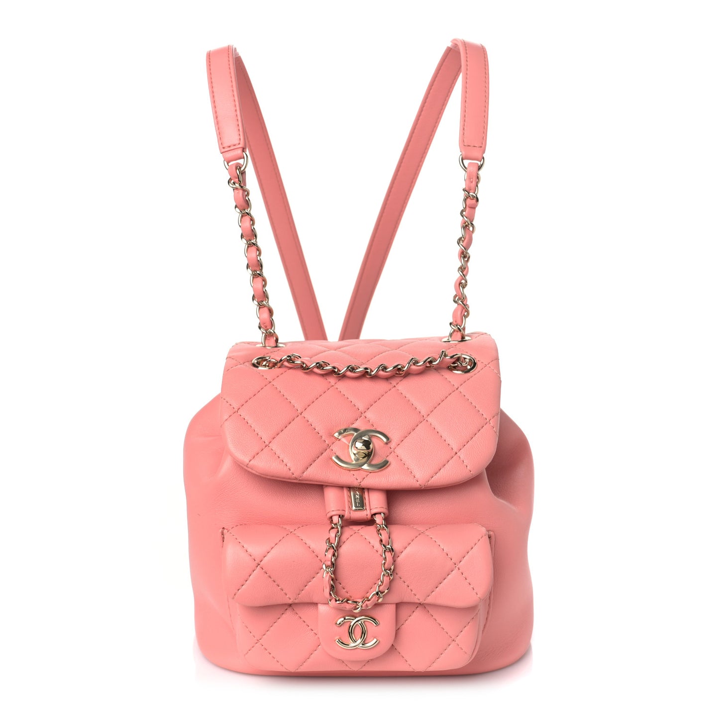 Lambskin Quilted Small Duma Drawstring Backpack Pink