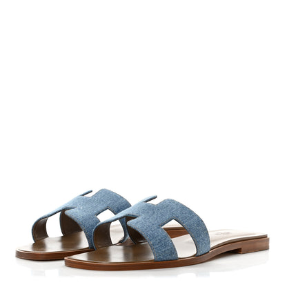 Hermes Denim Canvas Oran Sandals 40.5 Bleu Clair 3 of 11