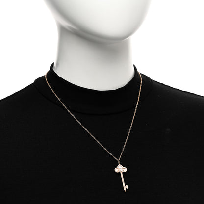 Tiffany 18K Rose Gold Diamond Mother of Pearl Fleur De Lis Key Pendant Necklace 2 of 5
