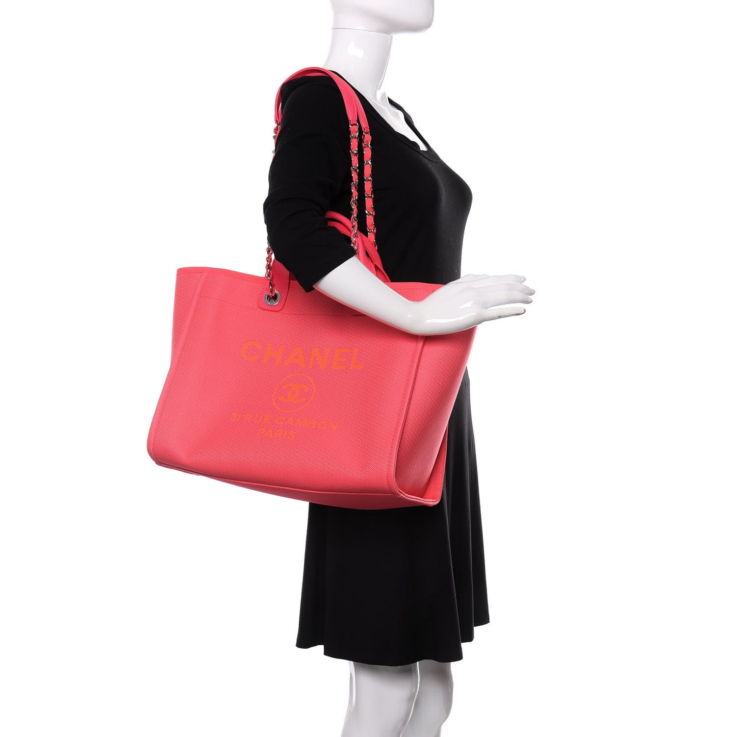 Mixed Fibers Calfskin Medium Deauville Tote Pink Orange