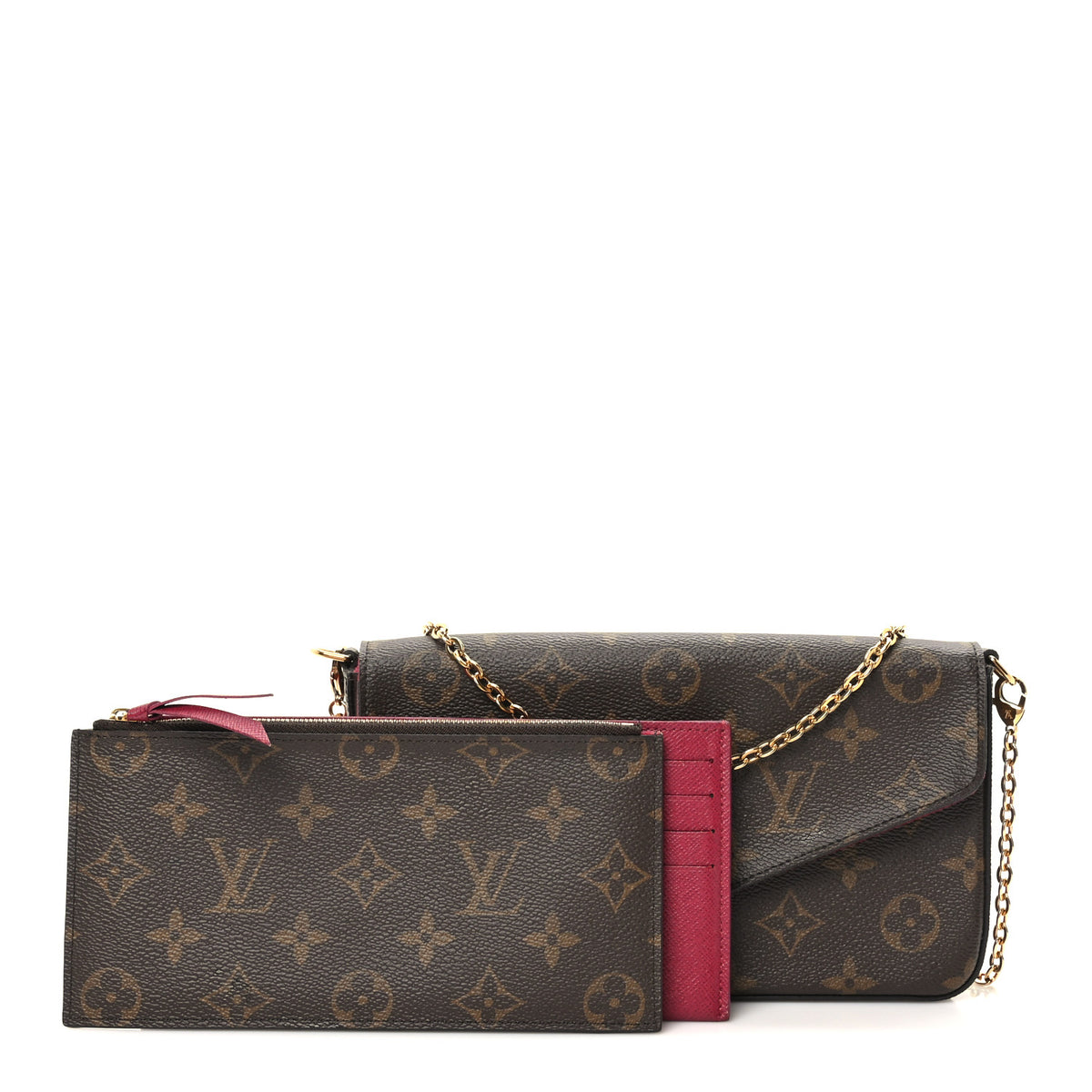 Monogram Pochette Felicie Chain Wallet Fuchsia