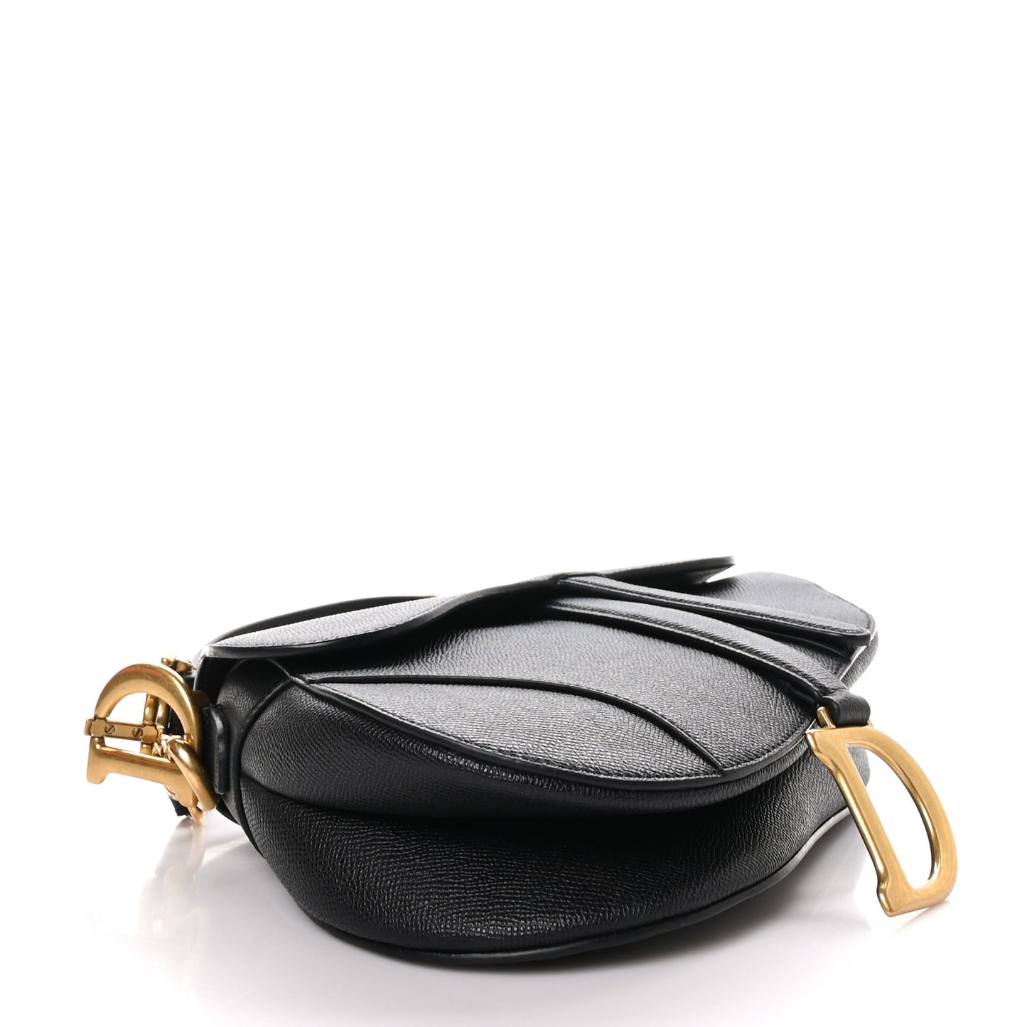 Grained Calfskin Saddle Bag With Strap Black