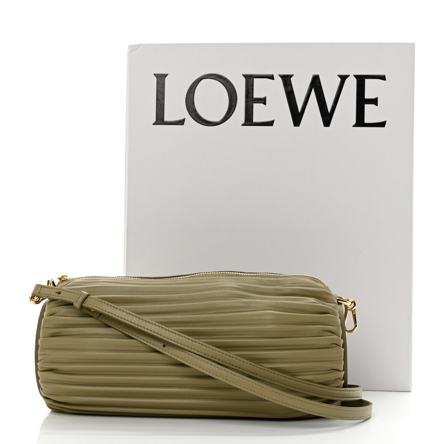 Loewe Lambskin Pleated Bracelet Pouch Shoulder Bag Clay Green