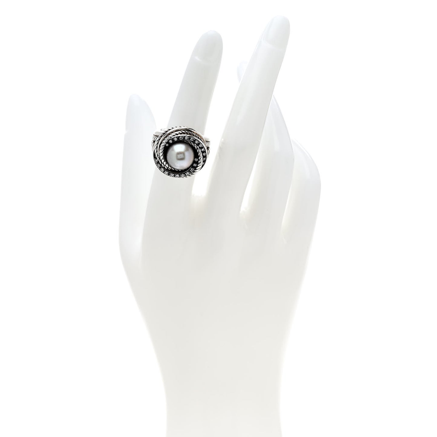 Sterling Silver Diamond Pearl 10mm Crossover Ring 52 6
