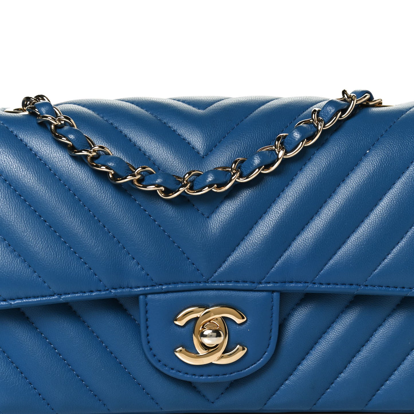 Lambskin Chevron Quilted Mini Rectangular Flap Blue