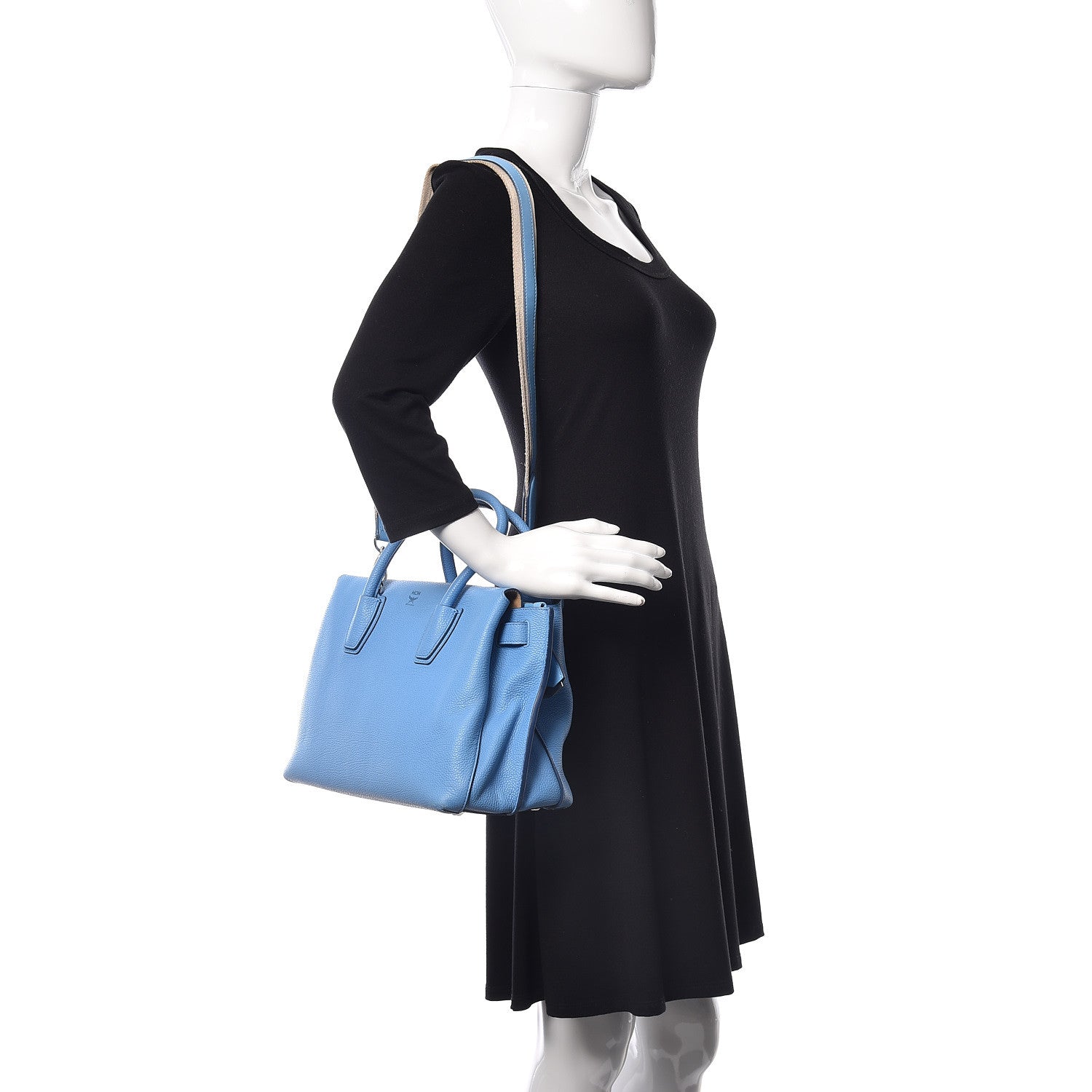 MCM Grained Calfskin Medium Milla Tote Tile Blue 2 of 14