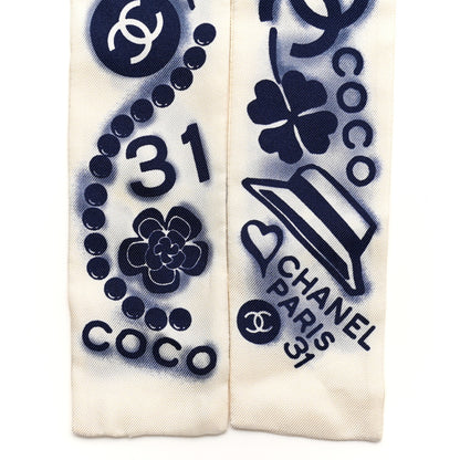 Chanel Silk CC Slim Bandeau Scarf White Blue 2 of 4