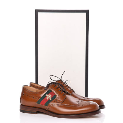Gucci Calfskin Web Bee Embroidered Mens Lace Up Brogue Wingtip Derby Shoes 8.5 Cuir 10 of 10