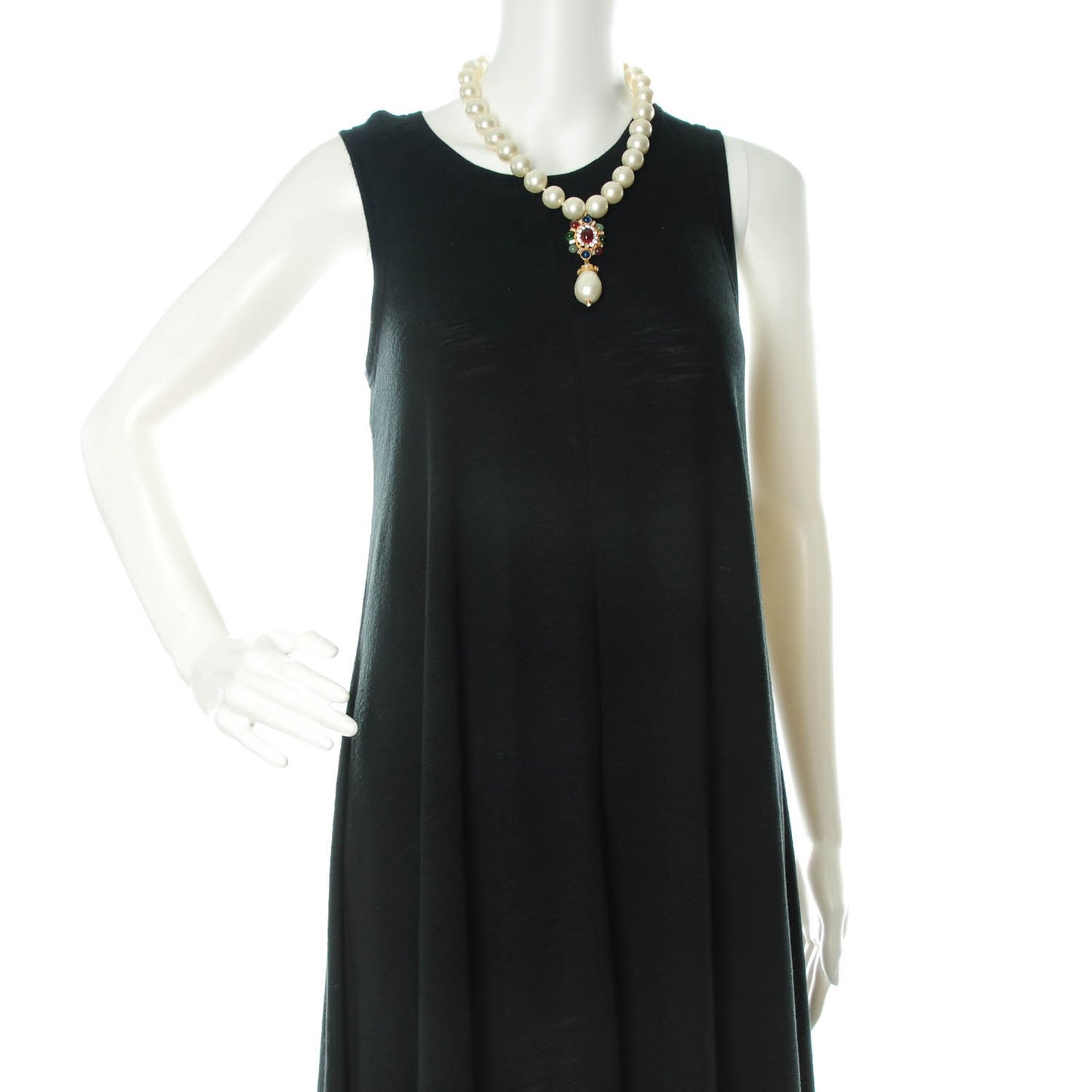 Gripoix Crystal Pearl Drop Pendant Necklace Gold