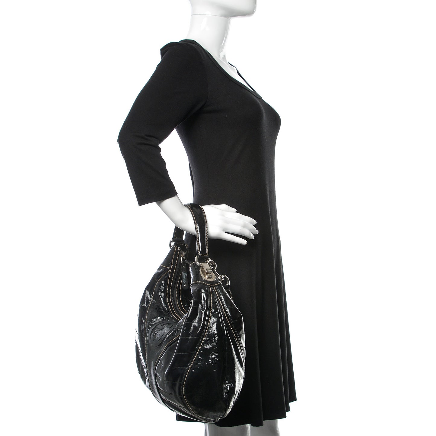 Patent Calfskin Medium Snow Glam Hobo Black