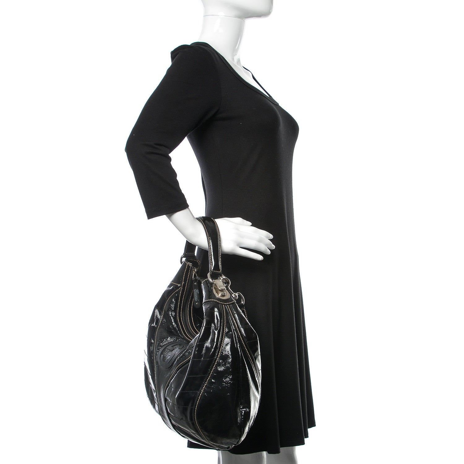 Gucci Patent Calfskin Medium Snow Glam Hobo Black 3 of 16