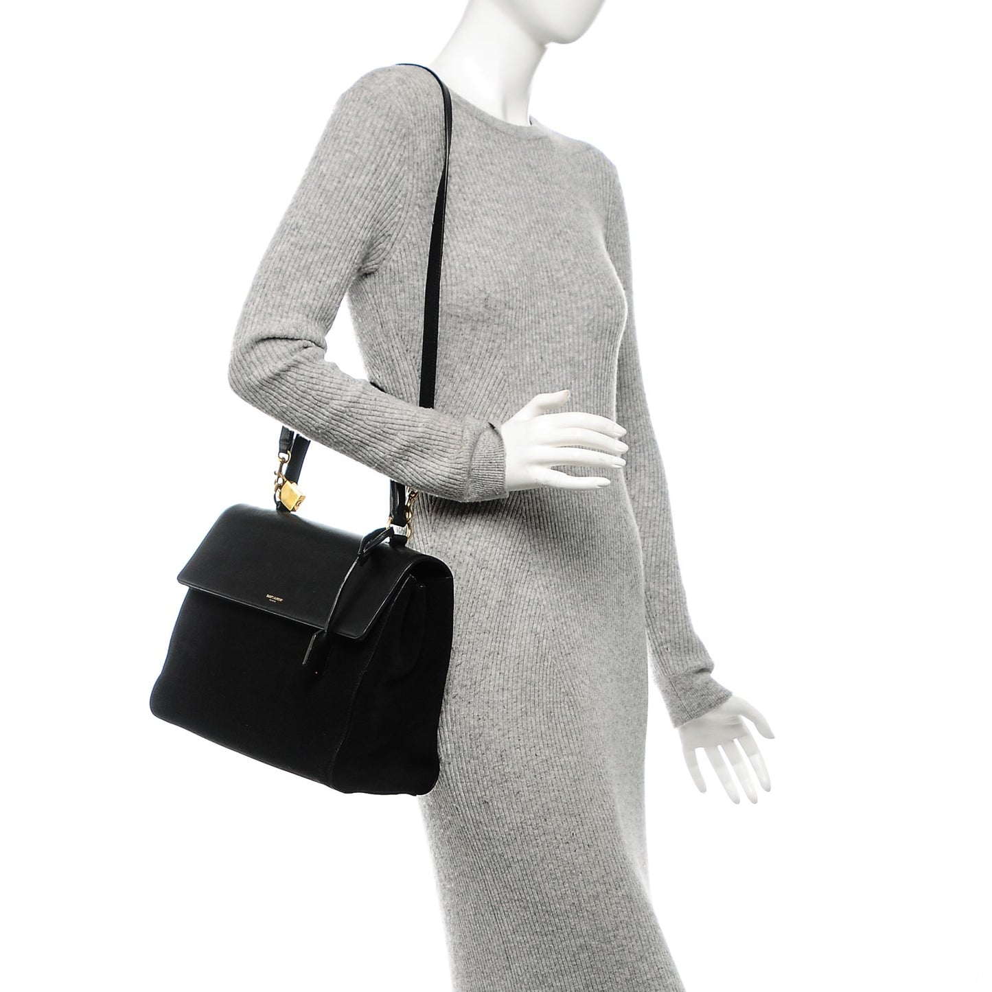 Calfskin Suede Large Moujik Top Handle Bag Black