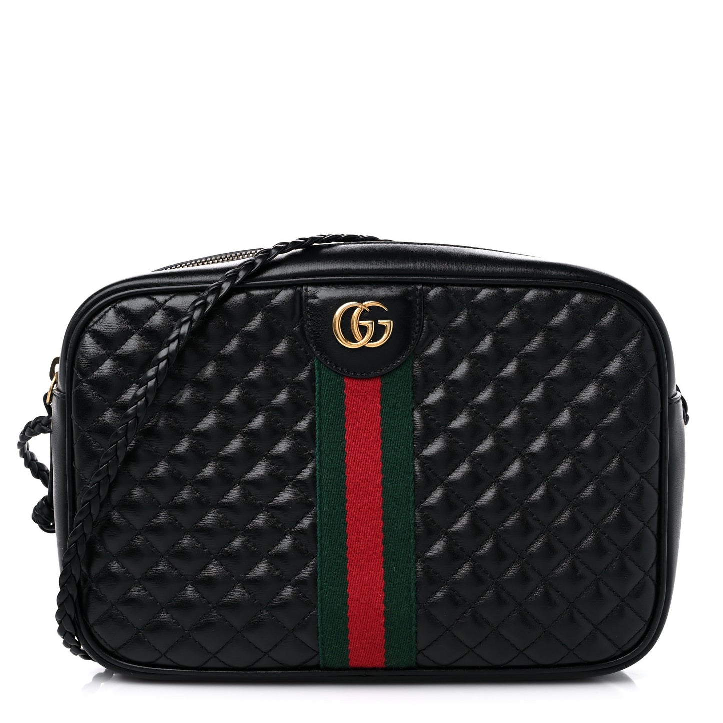Calfskin Web Trapuntata Small GG Shoulder Bag Black