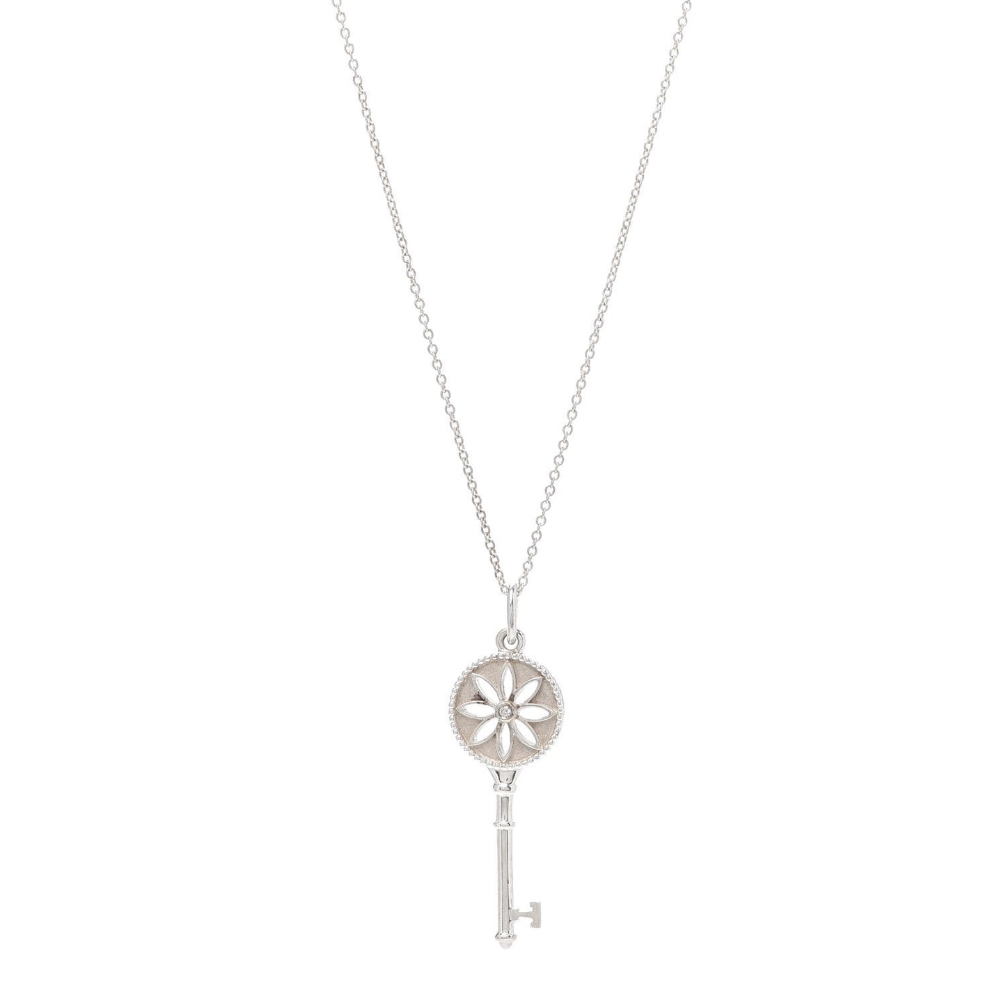 Sterling Silver Diamond Daisy Key Pendant Necklace