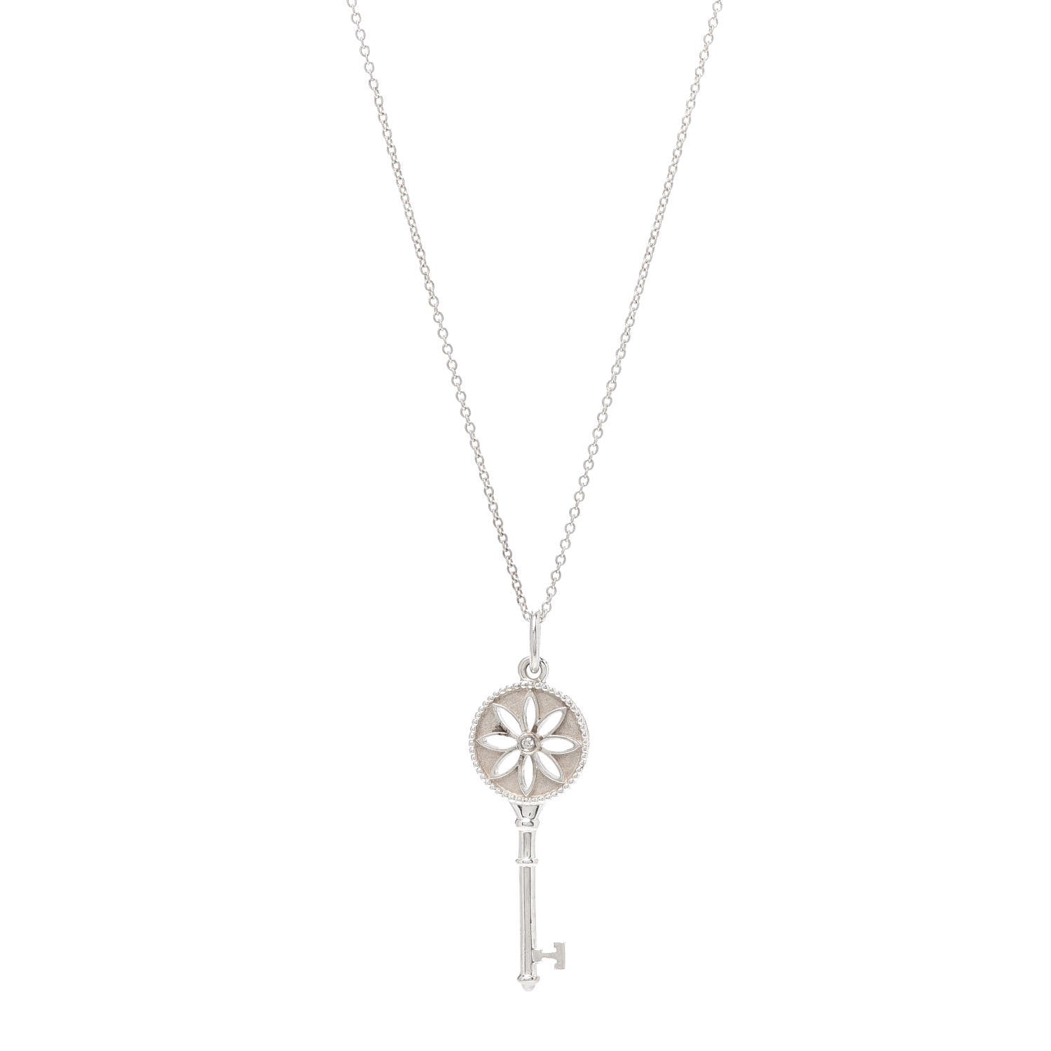 Tiffany Sterling Silver Diamond Daisy Key Pendant Necklace 1 of 5