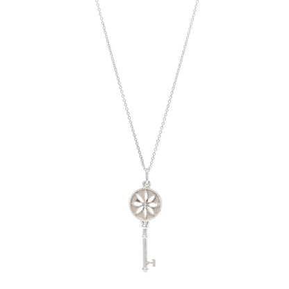 Tiffany Sterling Silver Diamond Daisy Key Pendant Necklace 1 of 5