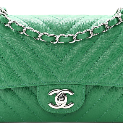 Chanel Caviar Chevron Quilted Mini Rectangular Flap Dark Green 8 of 10