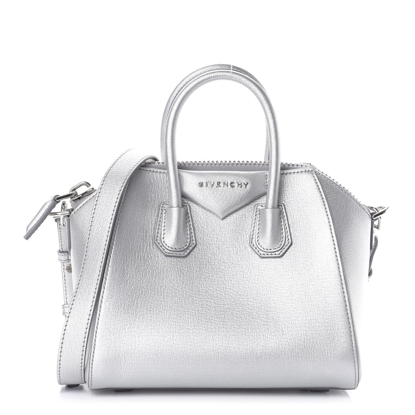 Metallic Sugar Goatskin Mini Antigona Silver