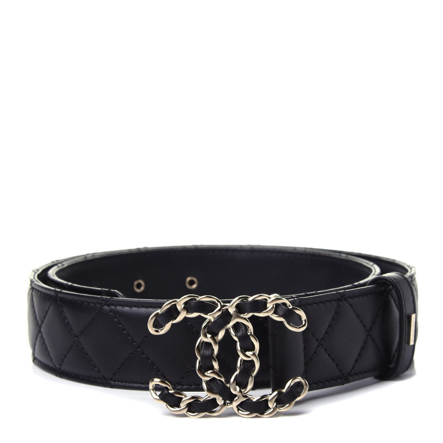 Calfskin Quilted CC Chain Belt 75 Black