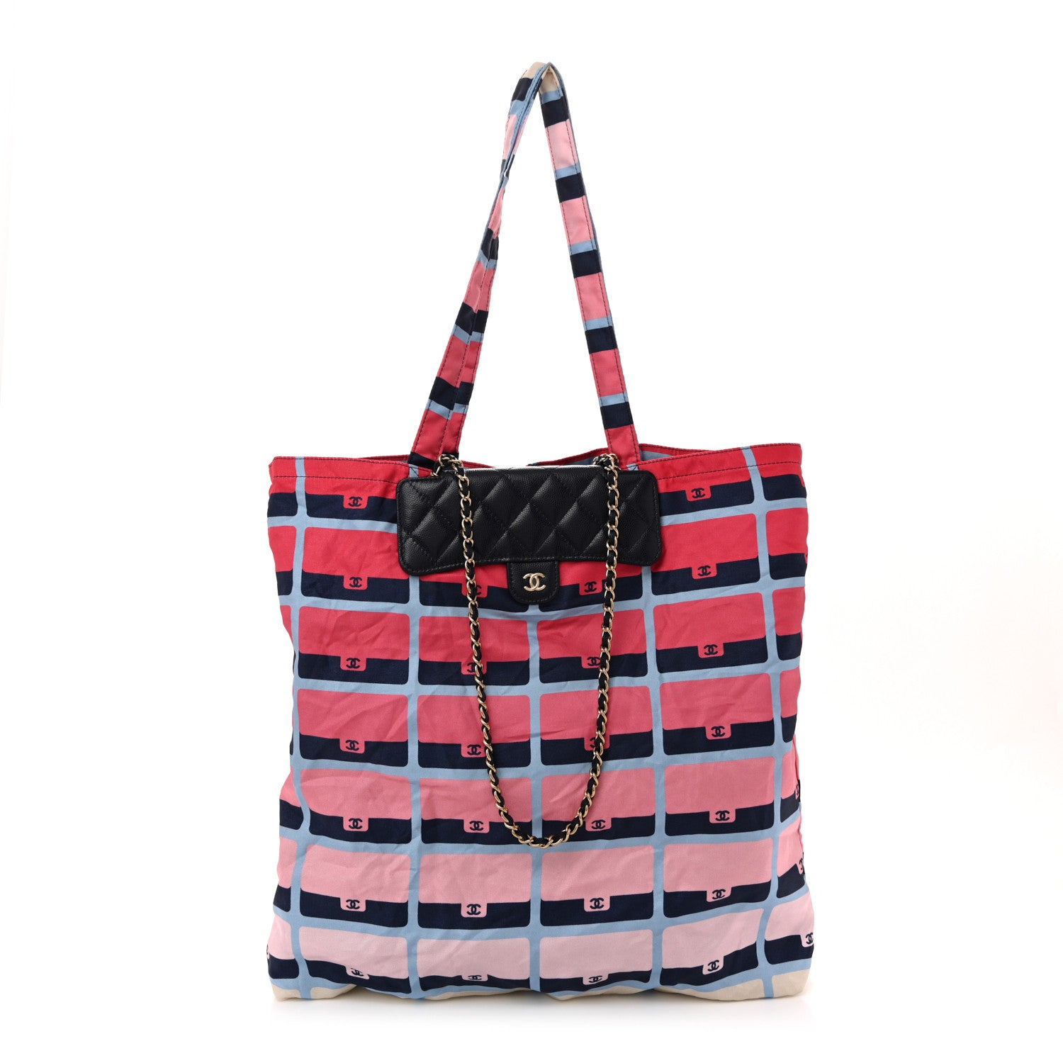 Chanel Caviar Fabric Quilted Foldable Tote With Chain Navy Multicolor 1 of 12