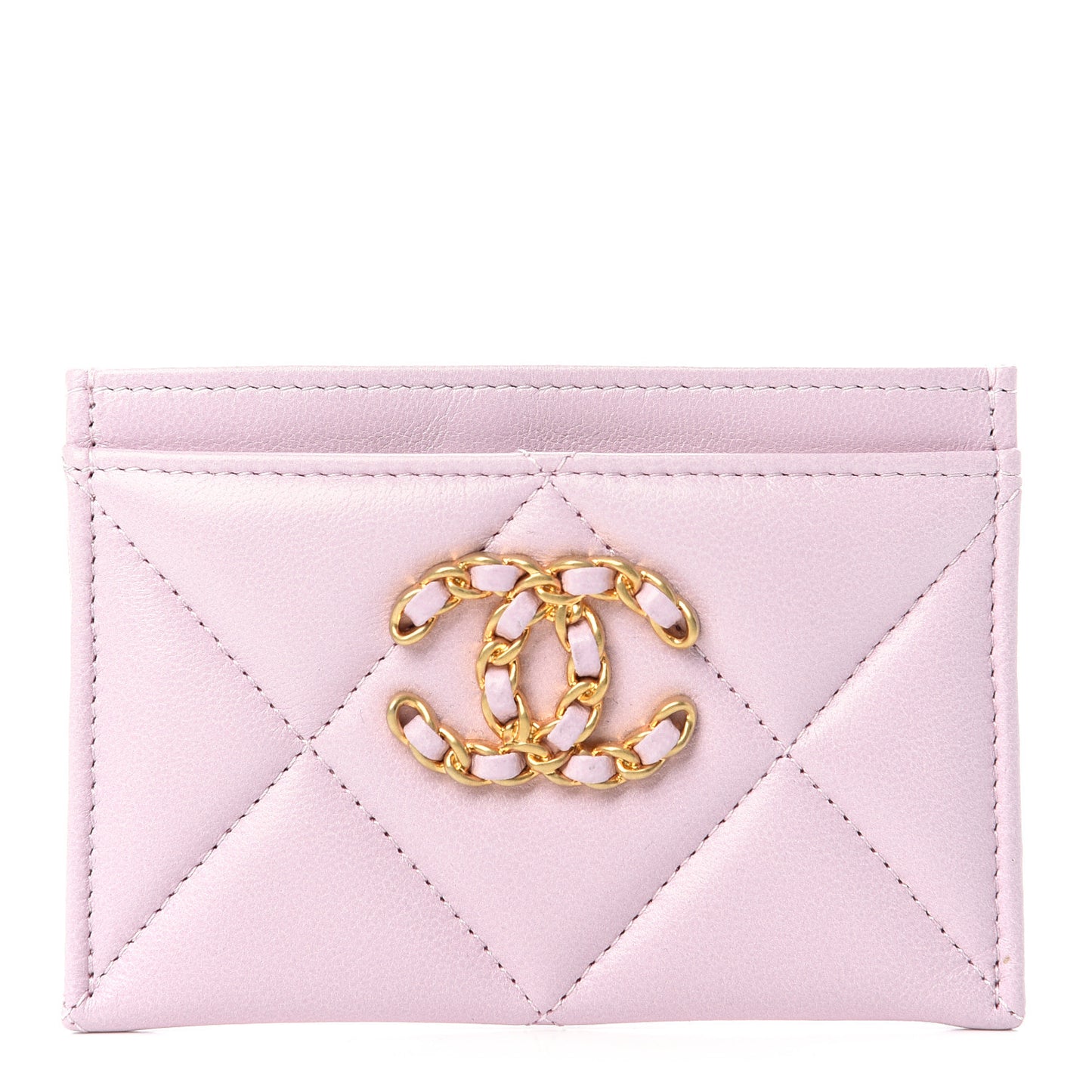Lambskin Quilted Chanel 19 Card Holder Light Pink