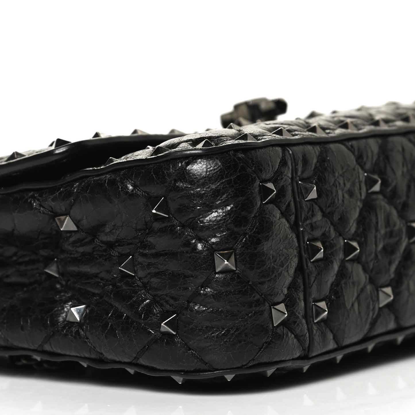 Craquele Nappa Small Rockstud Spike Shoulder Bag Black
