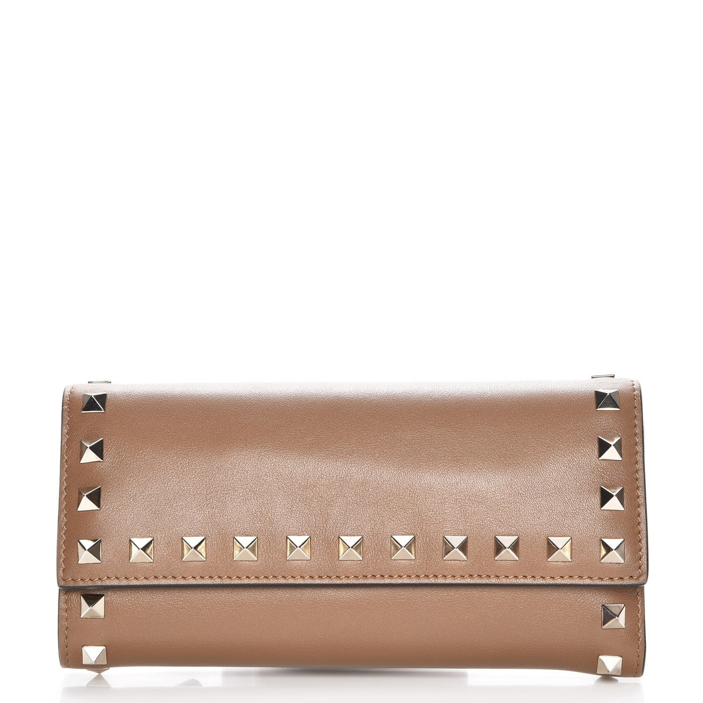 Calfskin Rockstud Flap Wallet Brown