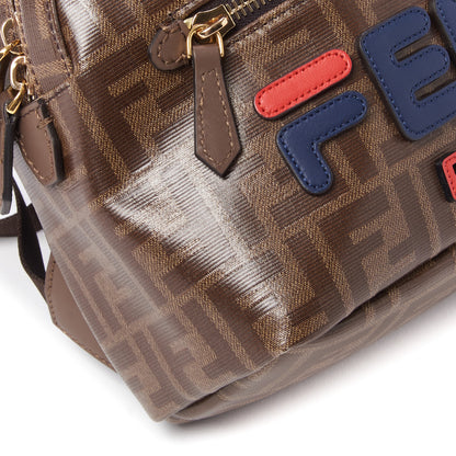 Fendi X FILA Glazed Fabric Vitello Century FF 1974 Mania Mini Backpack Mogano Panna Blueberry 6 of 9