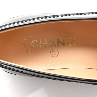 Chanel Shiny Calfskin Logo Loafers 38 Black 6 of 9
