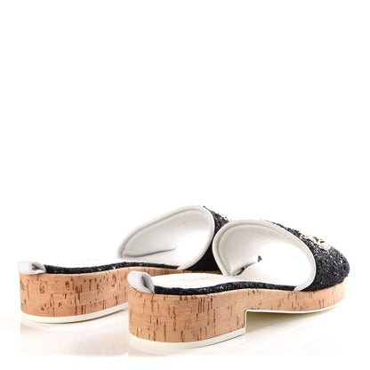 Chanel Tweed Lambskin Logo Mules 39.5 Black 4 of 9