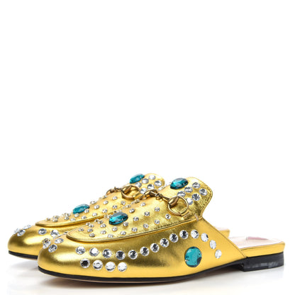 Gucci Metallic Nappa Crystal Womens Princetown Slippers 37 Gold 3 of 9