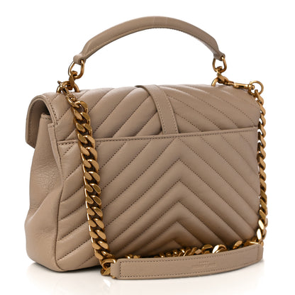 Saint Laurent Sheepskin Matelasse Chevron Monogram Medium College Bag Dark Beige 3 of 10