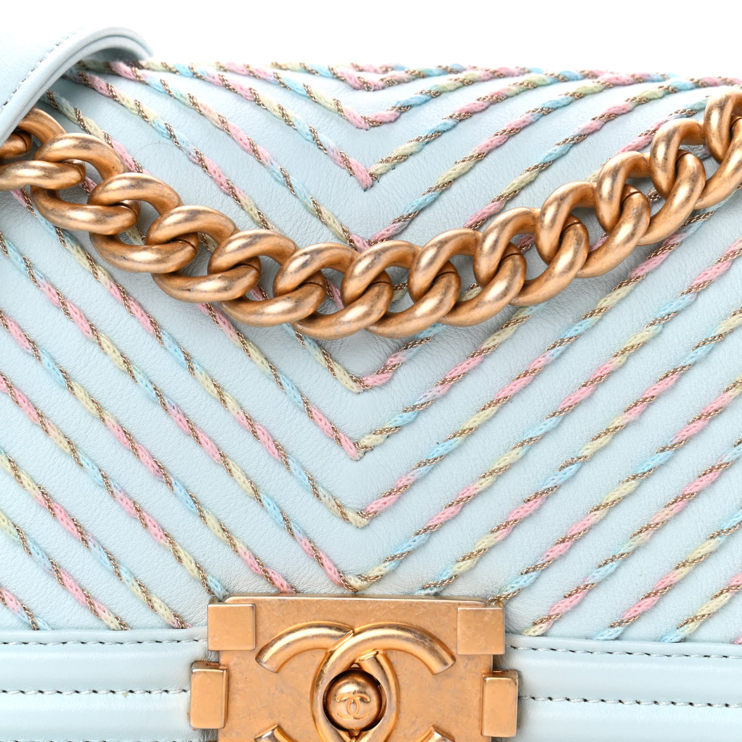Chanel Calfskin Chevron Embroidered Small Boy By The Sea Flap Light Blue 8 of 10