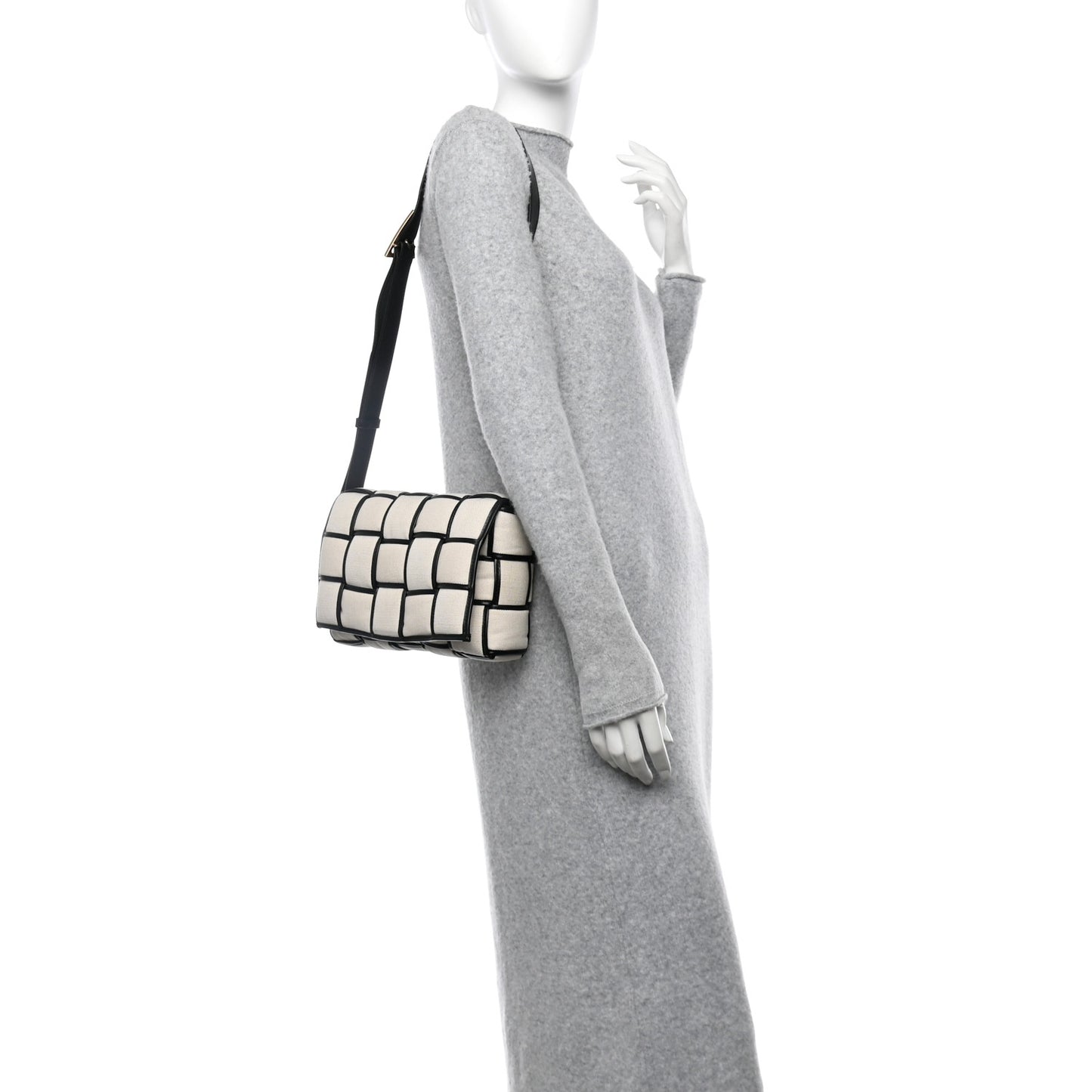 Denim Maxi Intrecciato Padded Cassette Crossbody Bag Natural Black