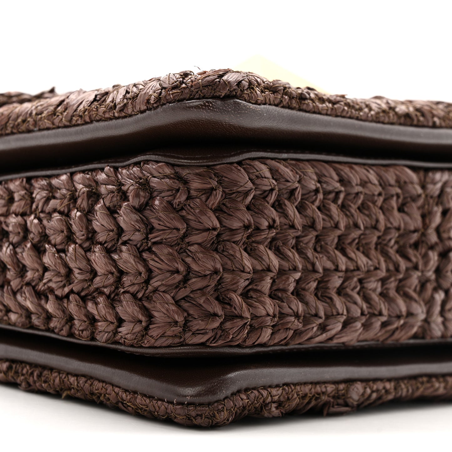 Raffia One Stud Chain Clutch Dark Brown