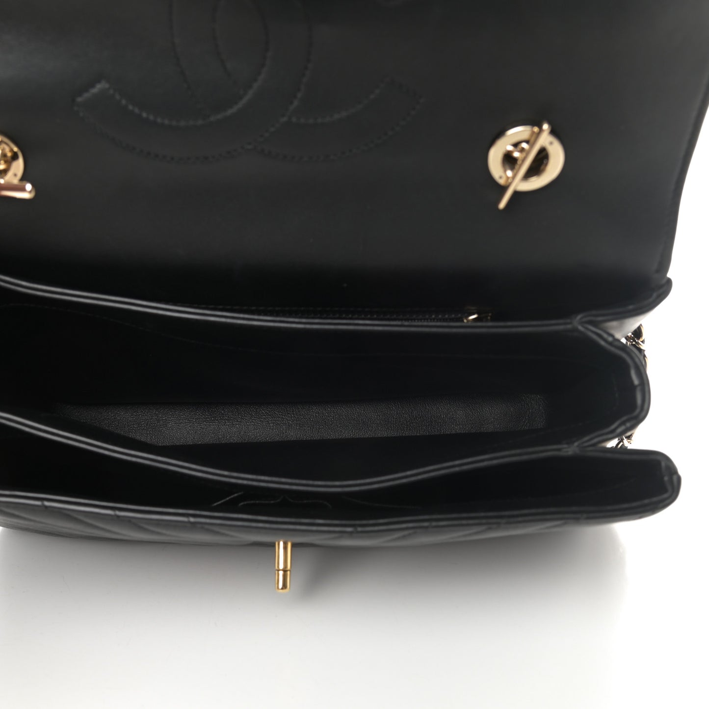 Lambskin Chevron Quilted Medium Trendy CC Dual Handle Flap Bag Black