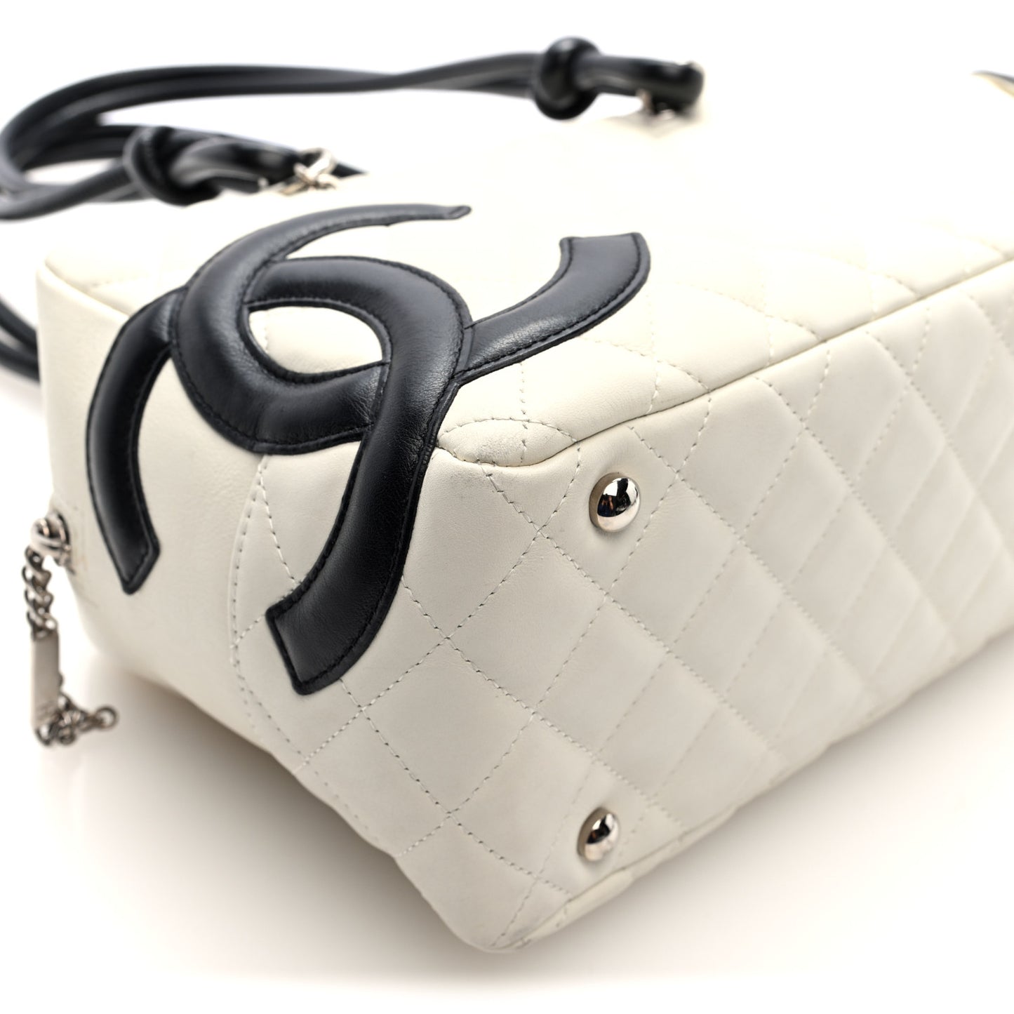 Calfskin Quilted Large Cambon Bowler White Black