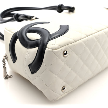 Chanel Calfskin Quilted Large Cambon Bowler White Black 9 of 10