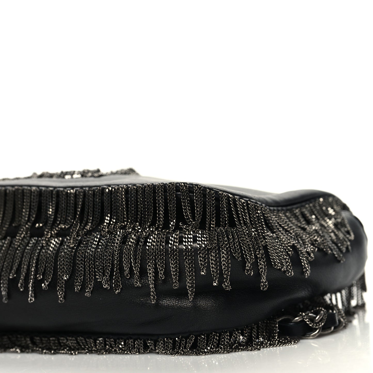 Lambskin Rock And Cabaret Chain Fringe Flap Black