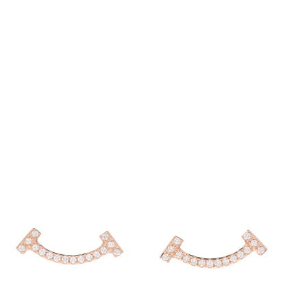 Tiffany 18K Rose Gold Diamond T Smile Earrings 1 of 6
