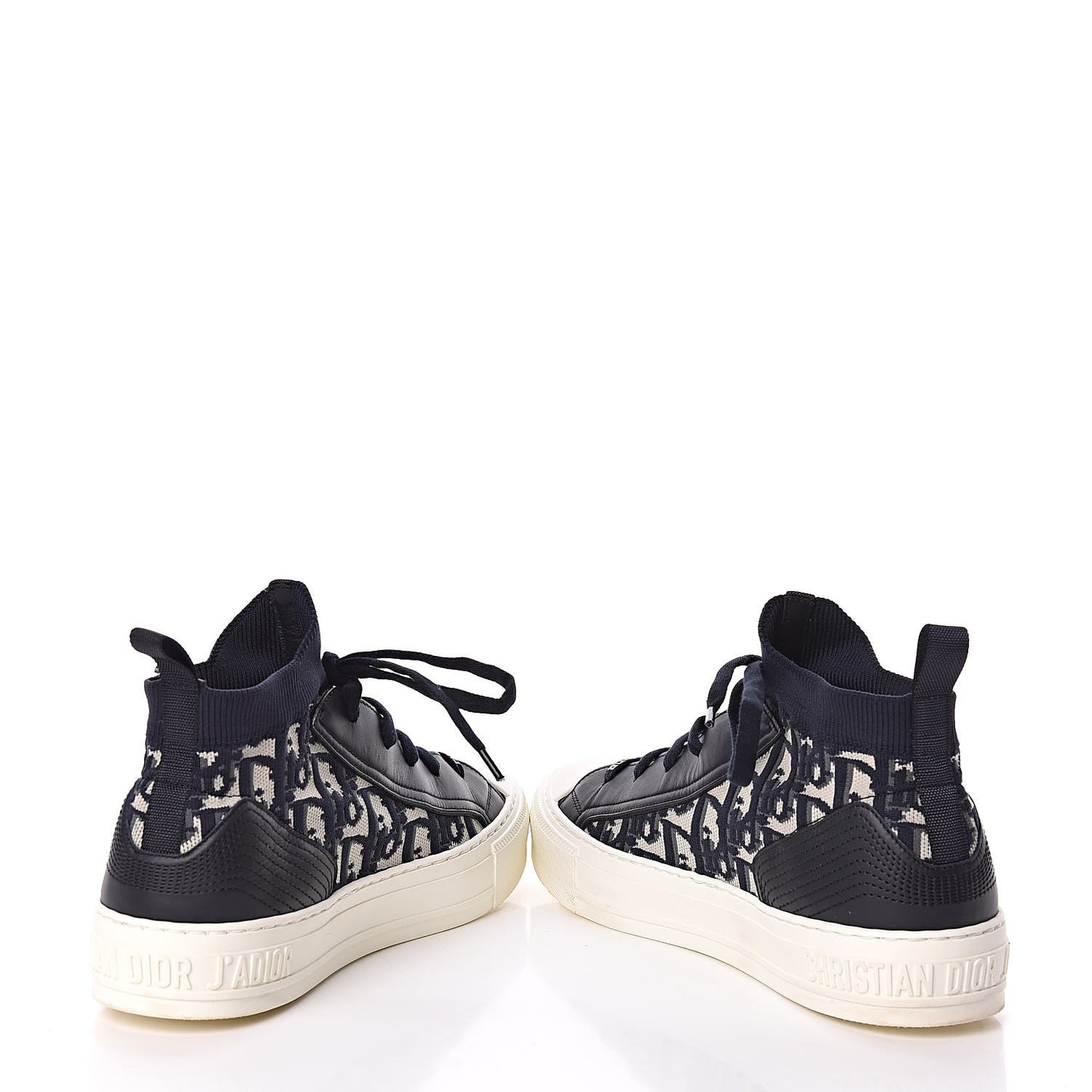 Technical Knit Calfskin Oblique Womens Walk'n Dior Mid Top Sneakers 38 Deep Blue