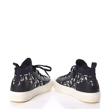 Christian Dior Technical Knit Calfskin Oblique Womens Walk'n Dior Mid Top Sneakers 38 Deep Blue 5 of 12