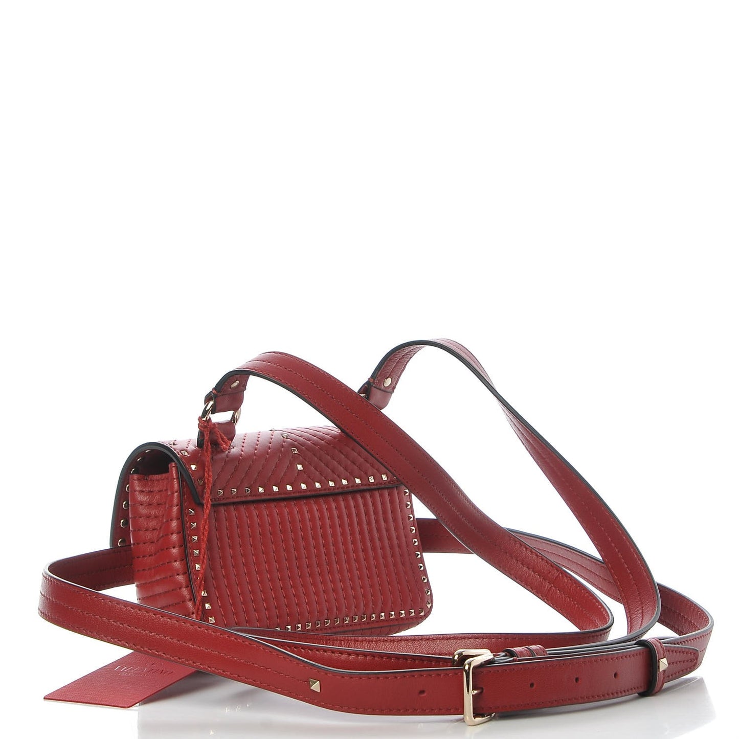 Lambskin ZiggyStud Rockstud Convertible Crossbody Belt Bag Rosso