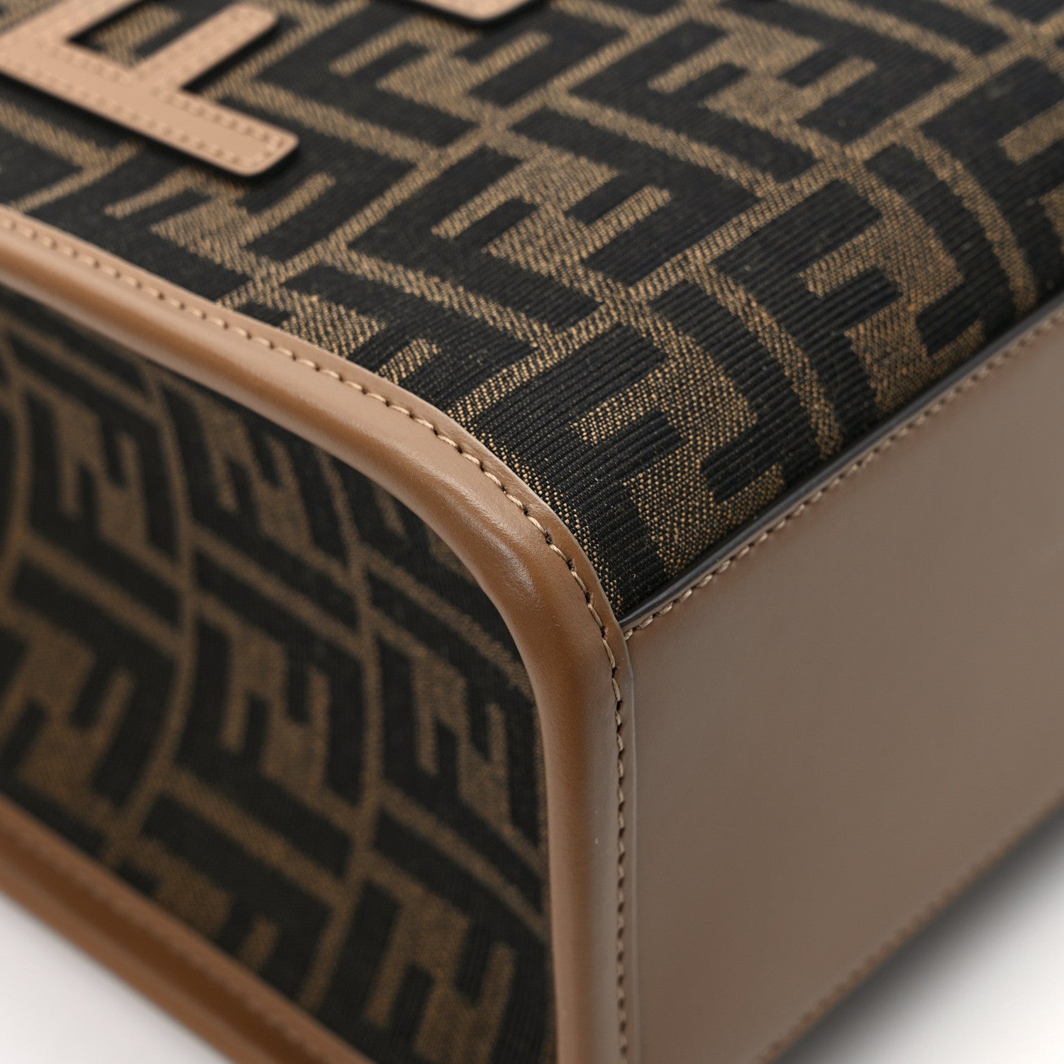 Fendi Fabric Jacquard FF 1974 Logo Small Fendi Sunshine Shopper Tote Tobacco Moro Sand 10 of 11