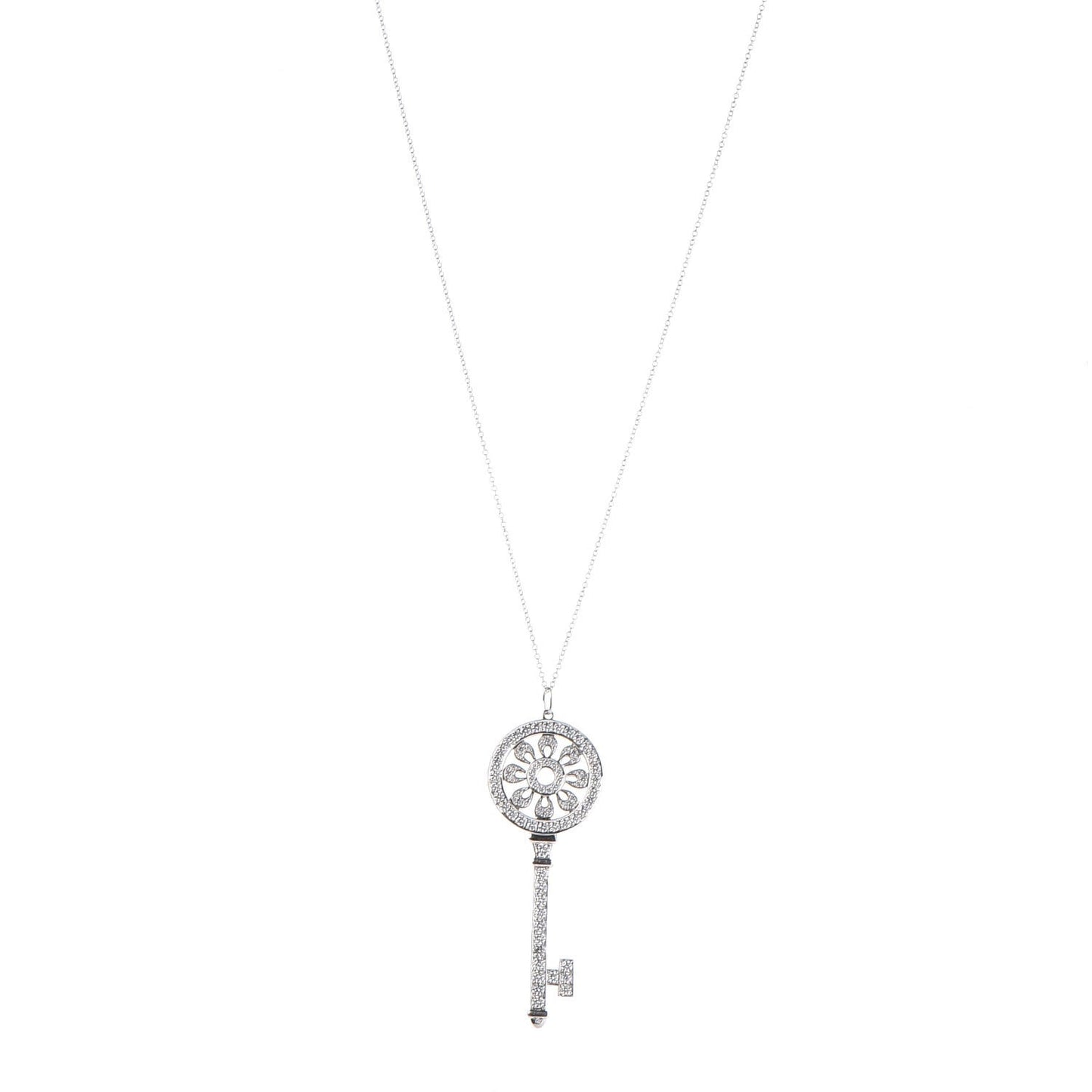 Platinum Diamond Petals Key Pendant Necklace