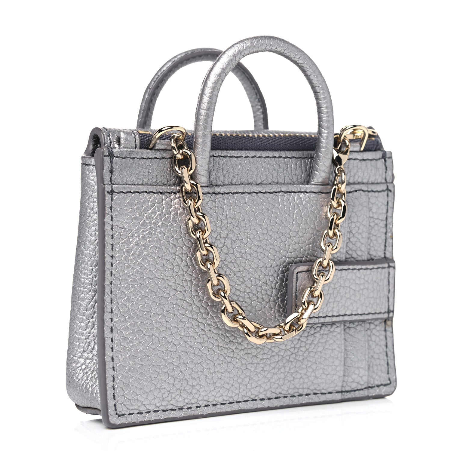 MCM Metallic Grained Calfskin Mini Milla Handbag Card Case Silver 2 of 4