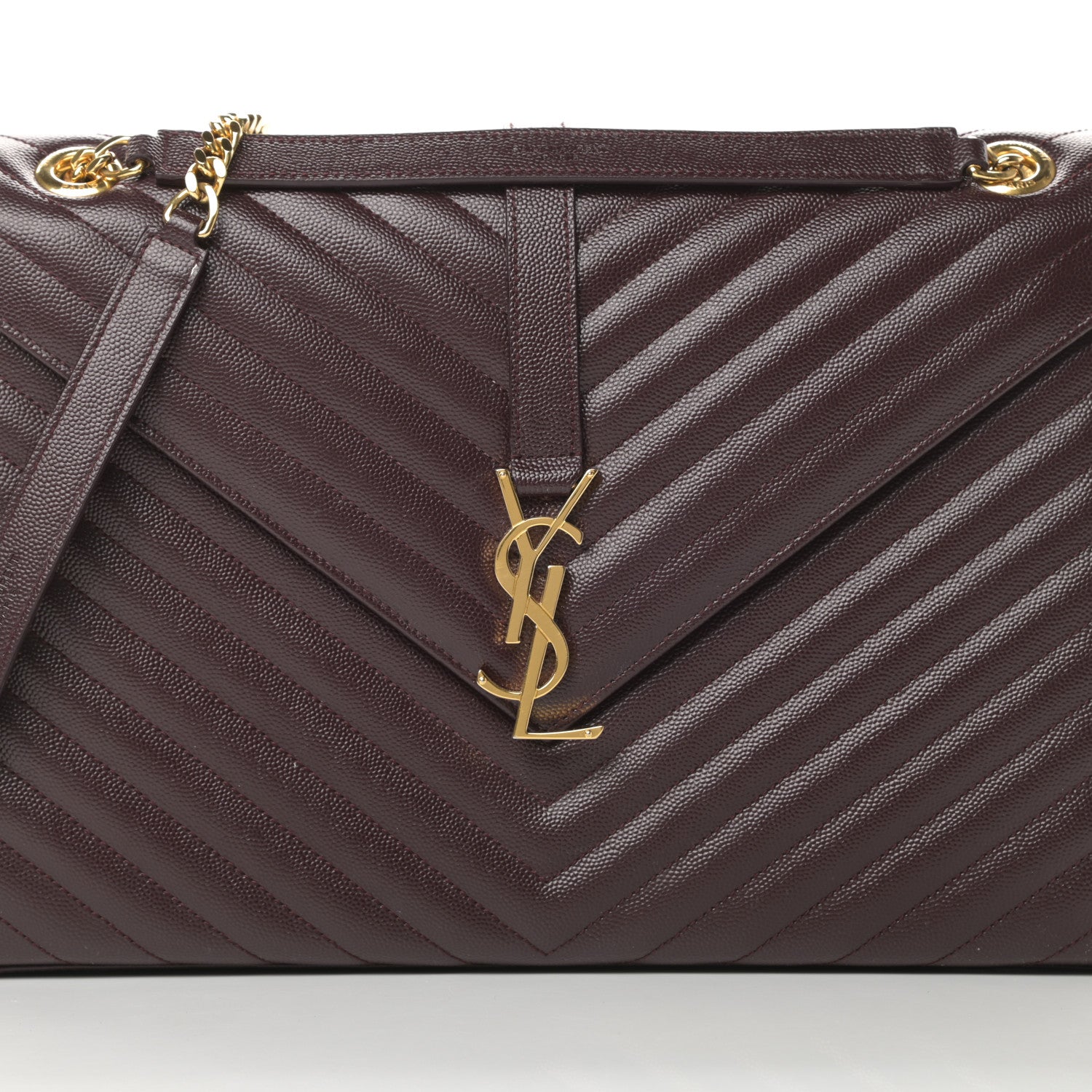 Saint Laurent Grain De Poudre Matelasse Chevron Large Monogram Satchel Rouge Legion 8 of 13