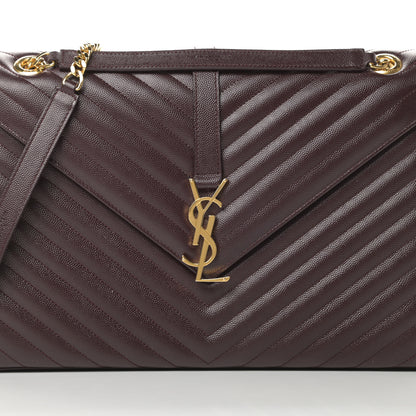 Saint Laurent Grain De Poudre Matelasse Chevron Large Monogram Satchel Rouge Legion 8 of 13
