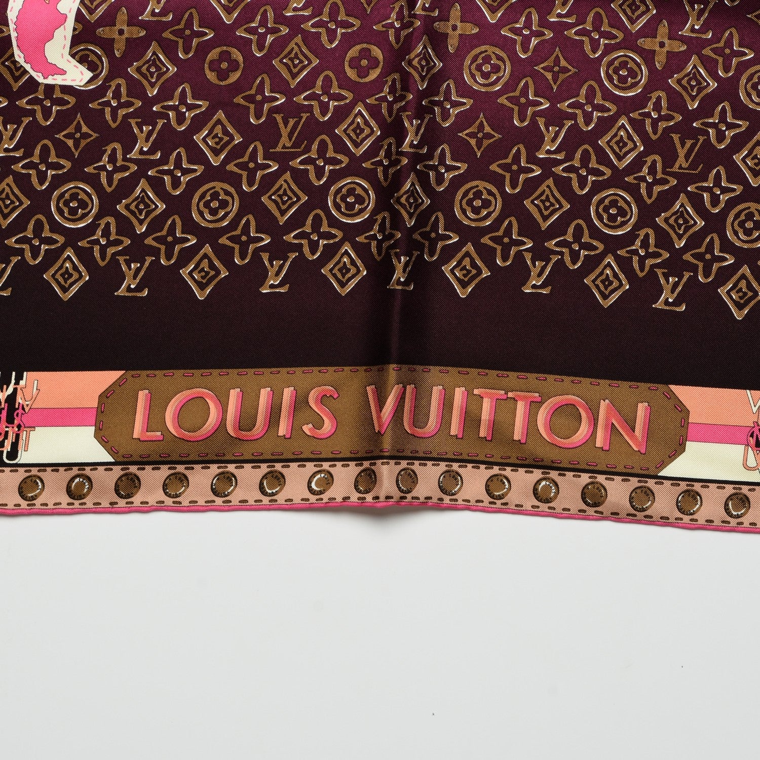 Louis Vuitton Silk Monogram Map Square Scarf Cassis 3 of 5