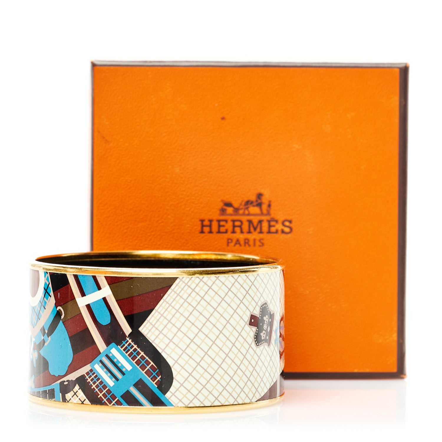 Hermes Enamel Printed Extra Wide Pour Sartir Bracelet 65 Bleu Marron 5 of 5